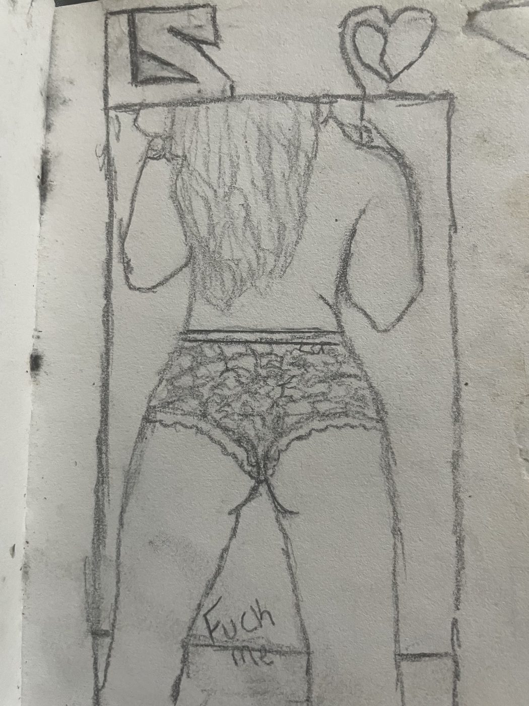 Pencil sketch of a figure from behind