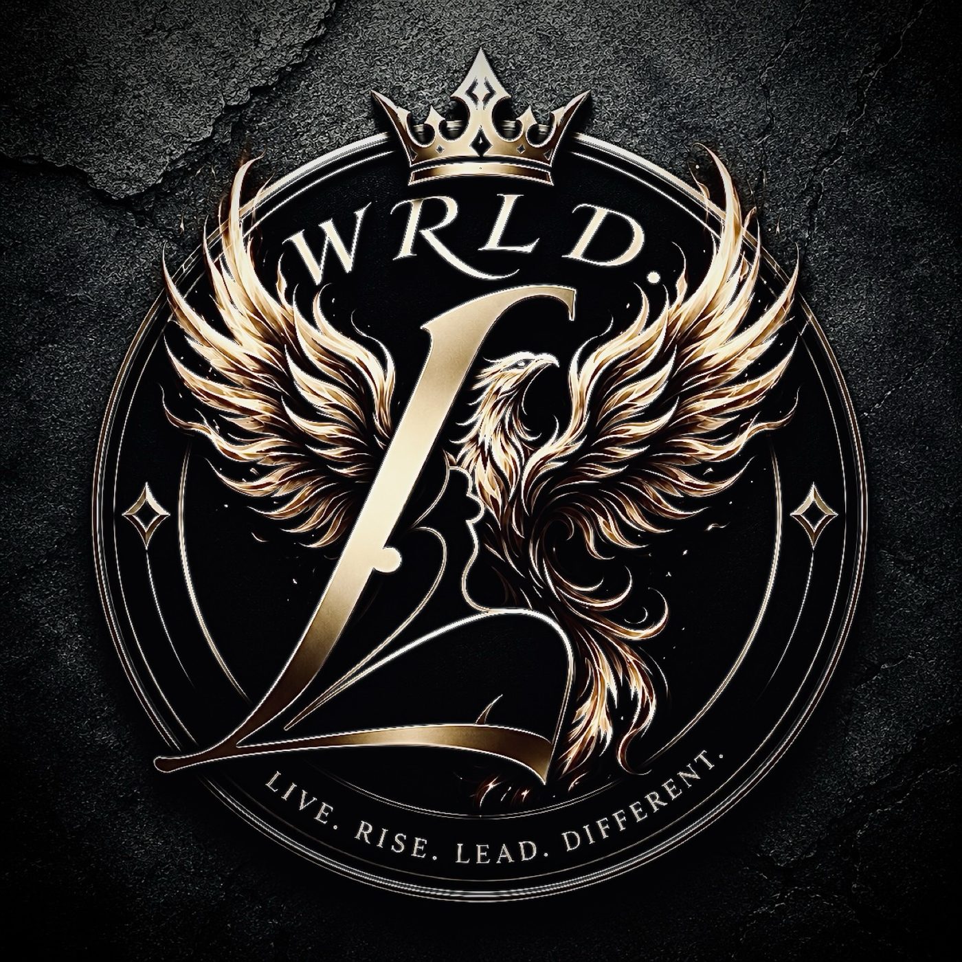 Gold phoenix WRLD L crest with crown