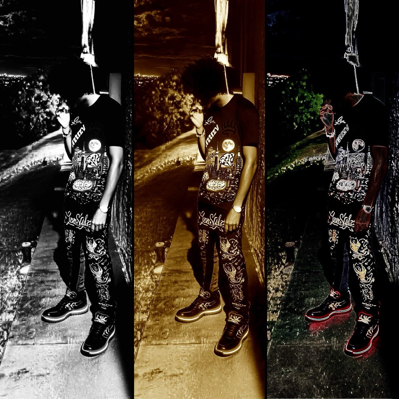 Three-tone night portrait in a Lemstylez city set