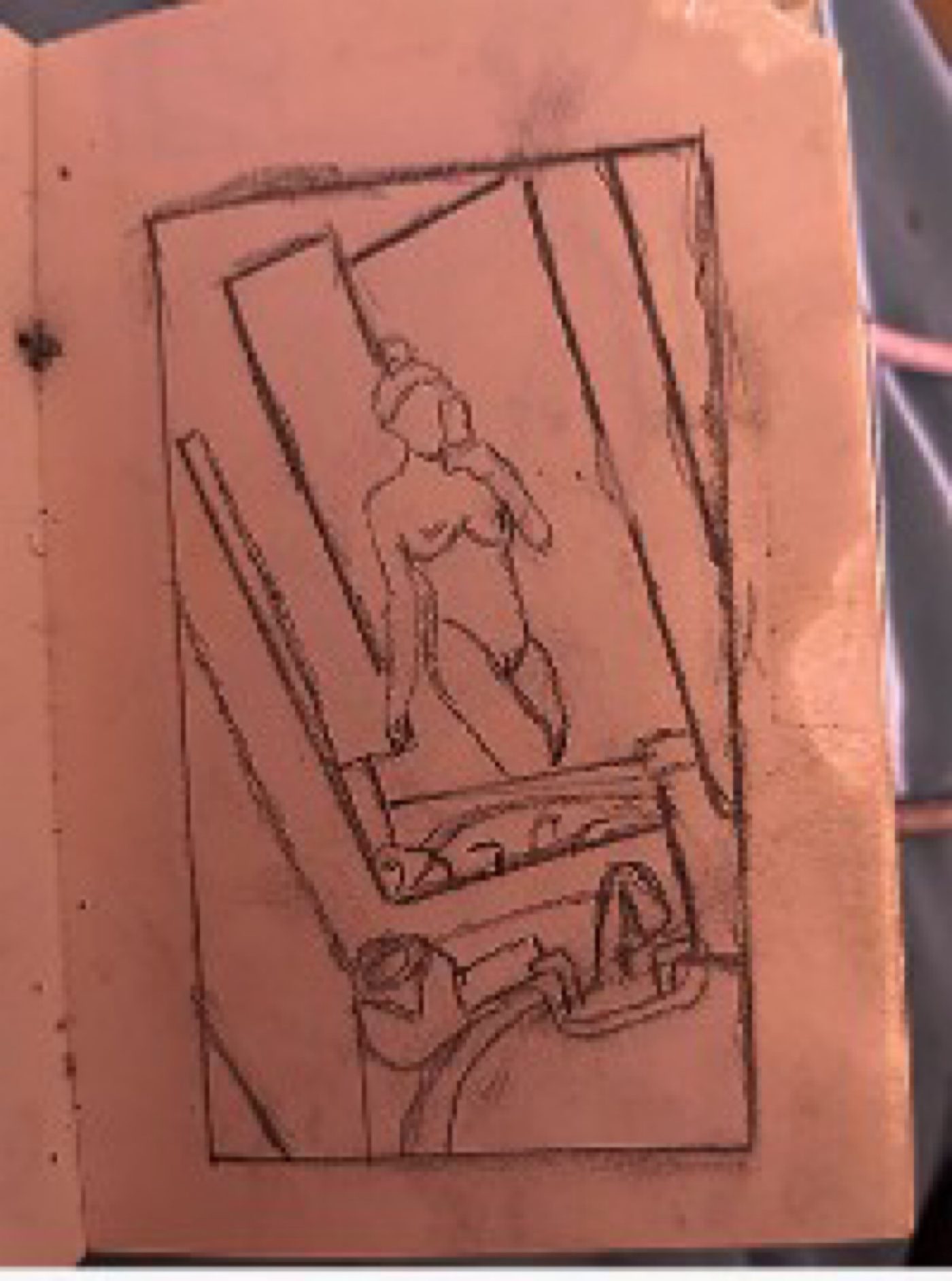 Sketchbook line study of a figure in a doorway